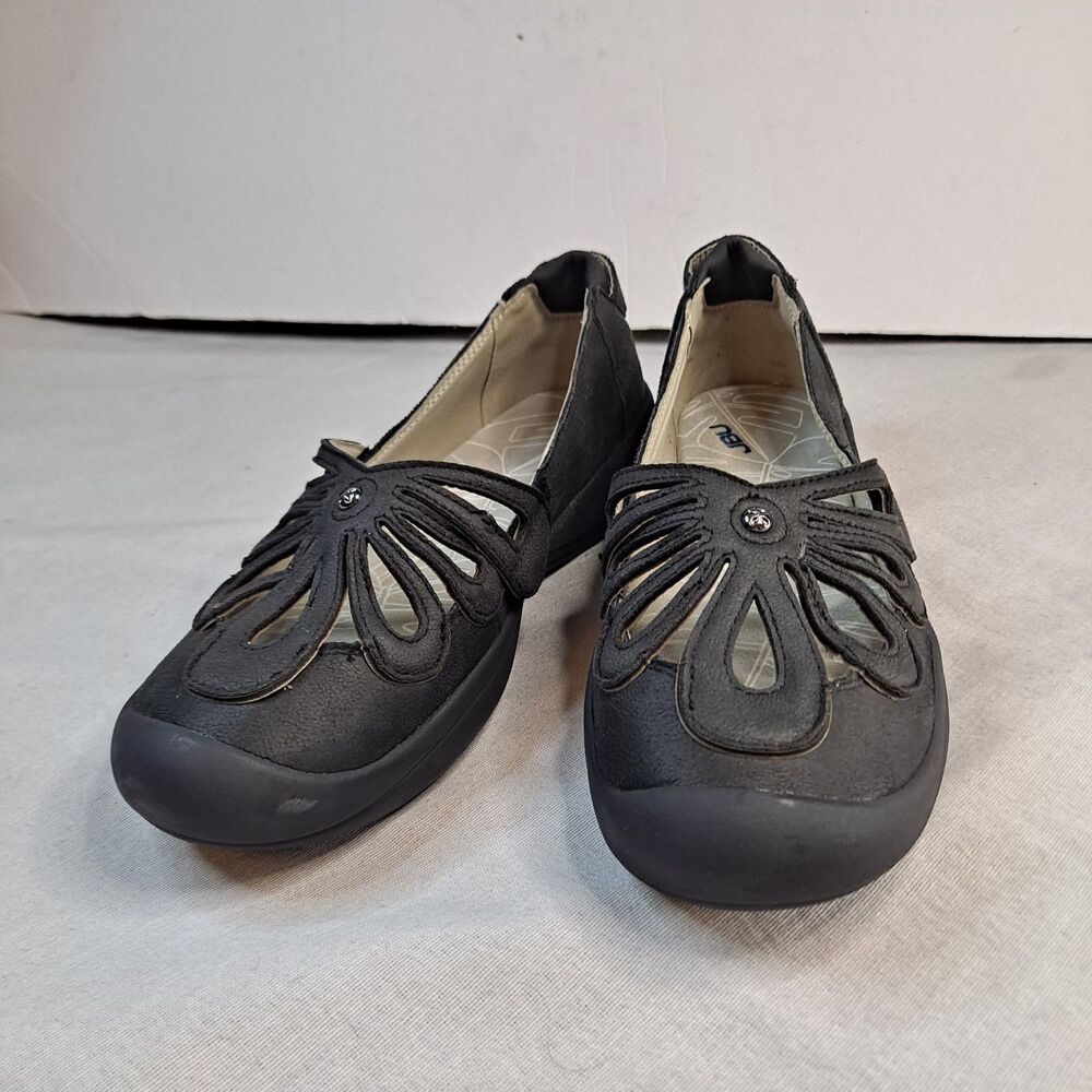 JBU Pearl Eco Vegan Ballet Flats Women's Size 8M Black Perforated Flower Comfort